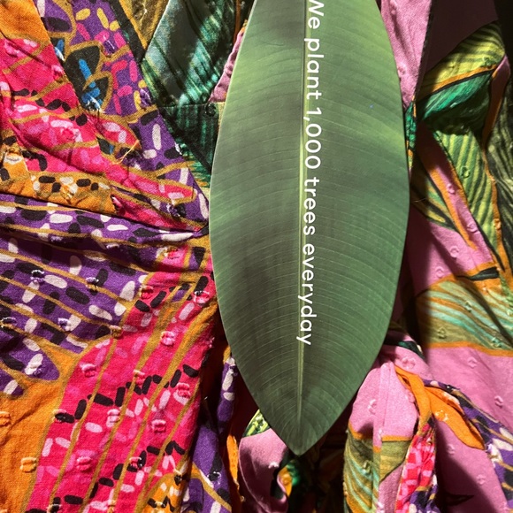 Farm Rio Mixed Print MIDI Dress XL V Pink Foliage and Beaded Macaws - Picture 9 of 11